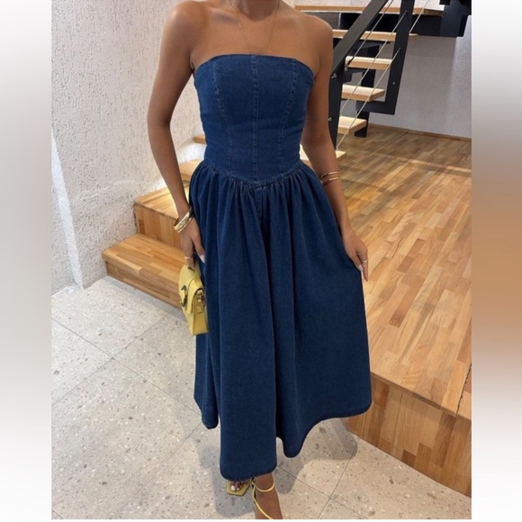 Zara Dresses & Skirts - Zara ZW Collection Denim Strapless Midi Dress Size XXL NWT 6929/393